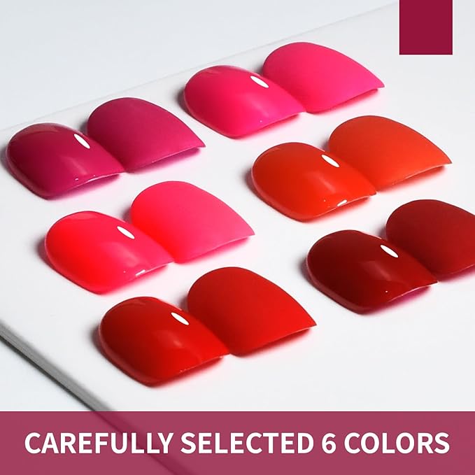 JODSONE 10ml Red Gel Nail Polish Set 6Colors Rose Red Deep All Seasons Neutral Soak off LED Lamp Gel Manicure Set for Nail Art