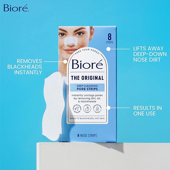 Bioré Original Blackhead Remover Strips, Deep Cleansing Nose Strips With Instant Pore Unclogging, Features C-Bond Technology, Oil-Free, Non-Comedogenic Use, 14 Count