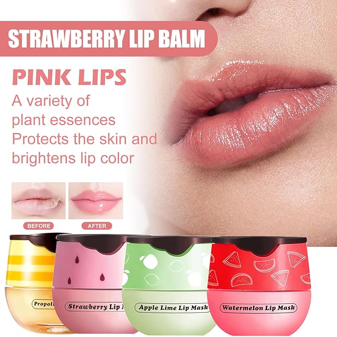 Honey Lip Balm Pot, 3 Pcs Honey & Apple Lime & Watermelon Lip Mask Propolis Lip Mask Moisturizing Hydrating Prevention Dry and Cracked Lip Scrubs Exfoliator