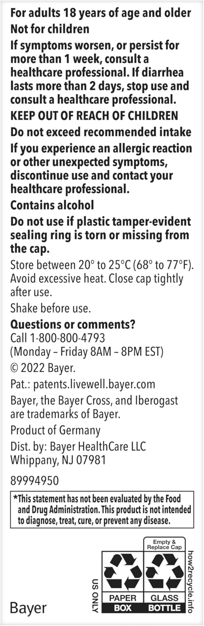 Iberogast Liquid Drops, Herbal Relief of Stomach Upsets: Occasional Indigestion, Bloating, Gas, Nausea, Upset Stomach; Gluten Free; 6-Herb Blend with Iberis Amara, Peppermint, Licorice; 50mL