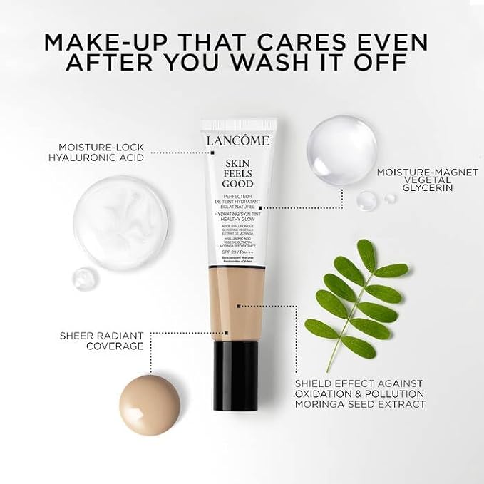 Lancôme Skin Feels Good Hydrating Tinted Moisturizer with SPF 23 - Oil-Free & Lightweight Foundation - Sheer Coverage with Healthy Glow Finish - 025W Soft Beige