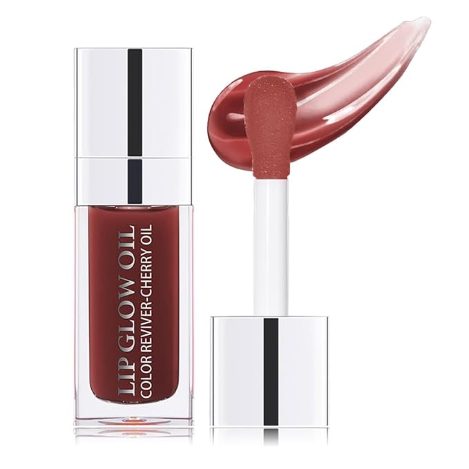 Hydrating Lip Glow Oil Moisturizing Plumping Lip Tint Lip Gloss Transparent Lip Balm Long Lasting Nourishing Repairing Lightening Lip Lines (020# MAHOGANY)