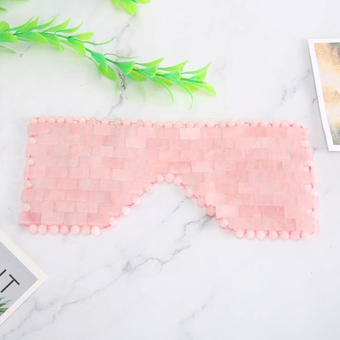 Jade Eye Mask,Jade Stone Cooling Mask,Jade Stones Anti-Aging Cooling Sleeping Eye Mask,Cold Eye Massager Eye Covers for Relief Eye Fatigue(Rose Quartz)