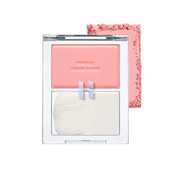 HOLIKA HOLIKA Infusing Blush with Brush - Lightweight, Smooth, Blendable Cheek Blusher, Sebum-Control, Natural Pore Coverage, Built-In Brush, Long-Lasting Pigment for Romantic Mood (01 INNOCENCE)