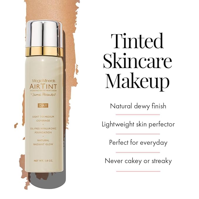 Jerome Alexander MagicMinerals AirTint Tinted Moisturizer AirBrush Spray Light | Tinted Moisturizer Spray with Anti-Aging Ingredients | Warm Medium |2PC