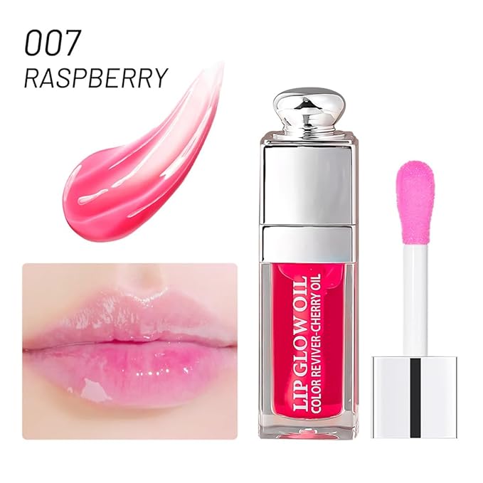 Hydrating Lip Glow Oil, Moisturizing Plumper Lip Gloss, Transparent Plumping Balm, Tinted Balm Care 0.2 OZ - 007 RASPBERRY
