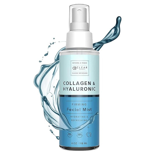 Hyaluronic Acid & Collagen Face Mist - Dermatologist Tested, Moisturizes & Tones Skin, Anti-Aging, Natural Ingredients, Cruelty-Free, 95% Natural - All Skin Types - 4 OZ
