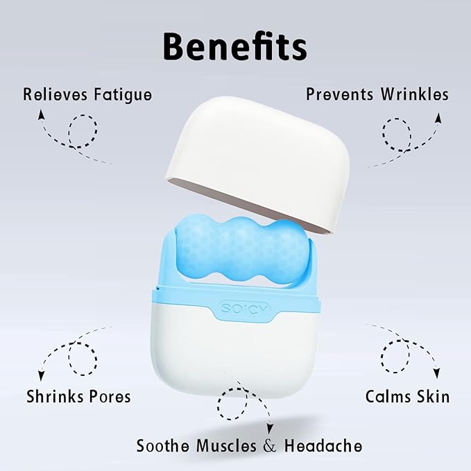 Ice Roller for Face and Eyes - Facial Skin Care Tools with 2 in 1 Face Roller and Travel Case, Self Care Gift for Men Women (Blue)