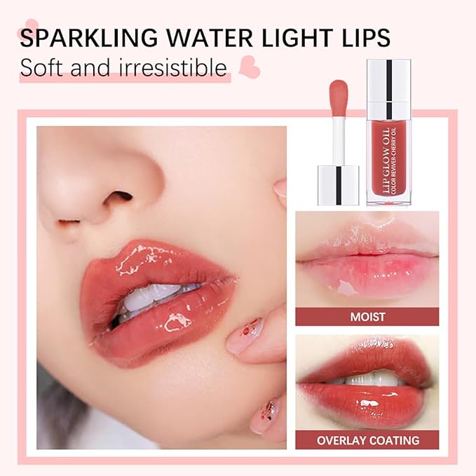 Hydrating Lip Glow Oil Moisturizing Plumping Lip Tint Lip Gloss Transparent Lip Balm Long Lasting Nourishing Repairing Lightening Lip Lines (000#+012#)