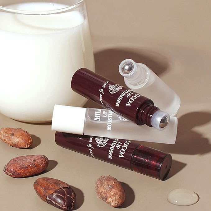 Hydrating Oil, 2pcs Roll On Hydrating Lip Gloss, 5ml Moisturizing Lip Balm Cocoa Bean Milk Lip Oil Hydrating Nourishing Day Night Repair
