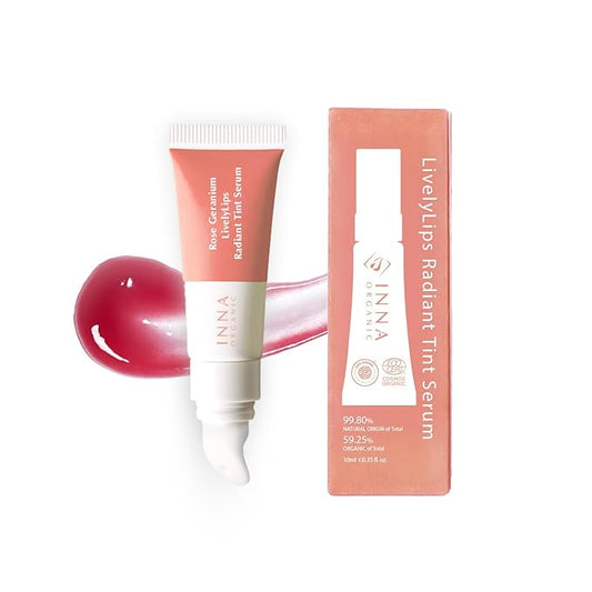 INNA ORGANIC Tinted Lip Serum, Moisturizing, Healing, Light Rosy color, 100% vegan, EWG & COSMOS Certified| Rose Geranium Essential Oils Infused Skincare | Luxury Clean Beauty