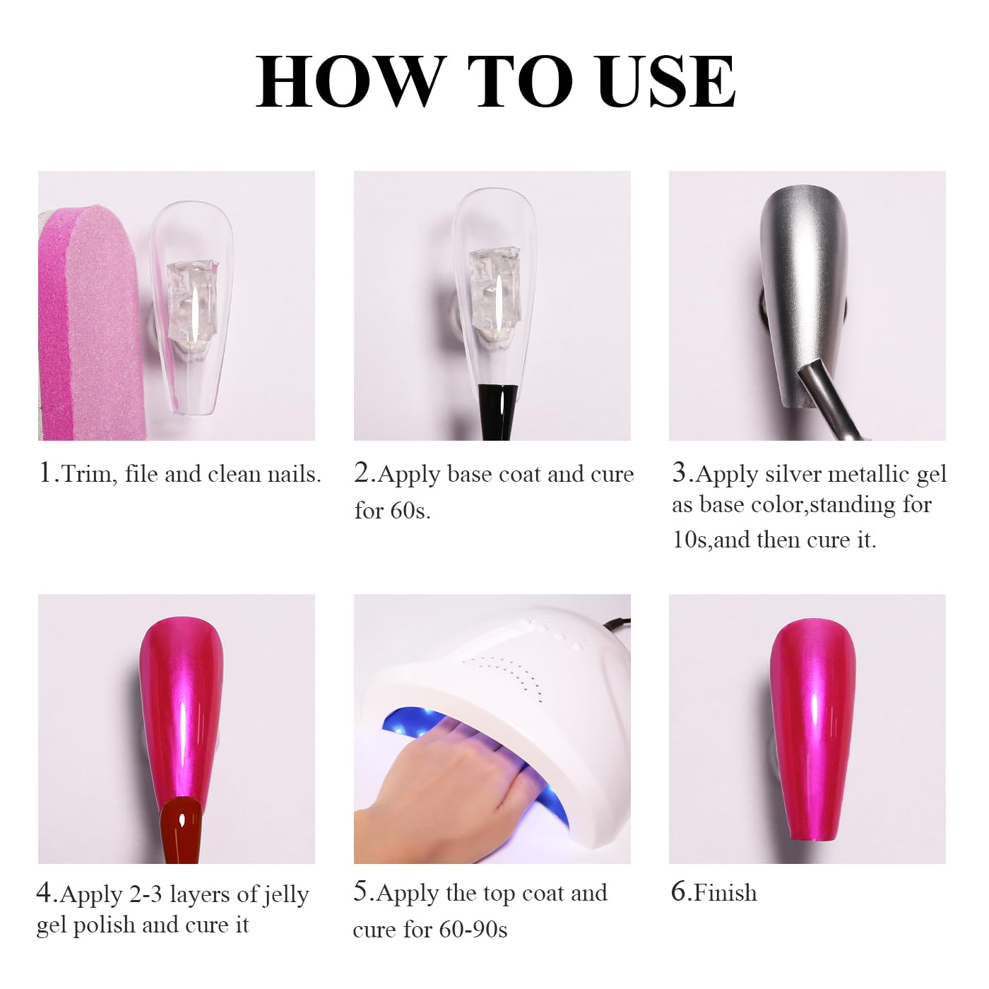 Imtiti Metallic Gel Nail Polish Set, 2 Pcs 10ml Chrome Mirror Shine gel polish & Hot Pink Jelly GEl POlish Soak Off UV LED Spring Summer Nail Art Manicure Salon DIY Design Kit