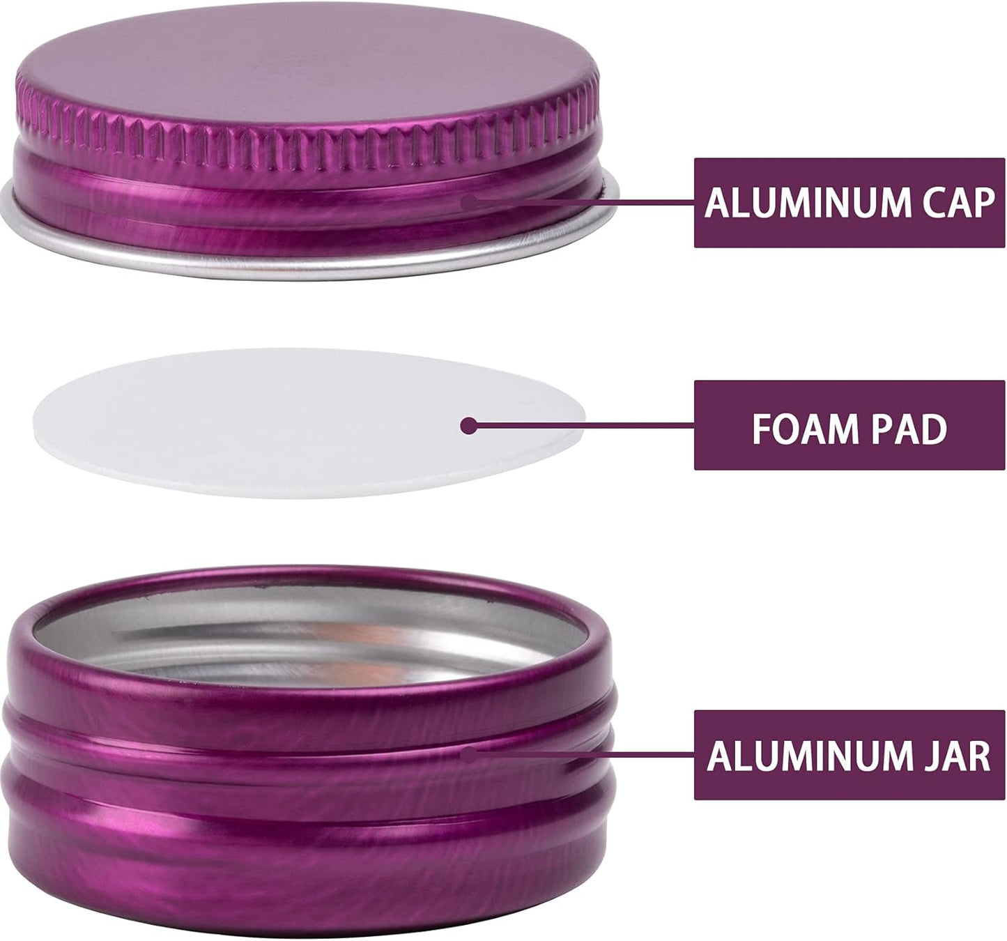 0.5 oz Screw Top Aluminum Tin Jar with Screw Lid and Blank Labels (Purple - Pack of 32)