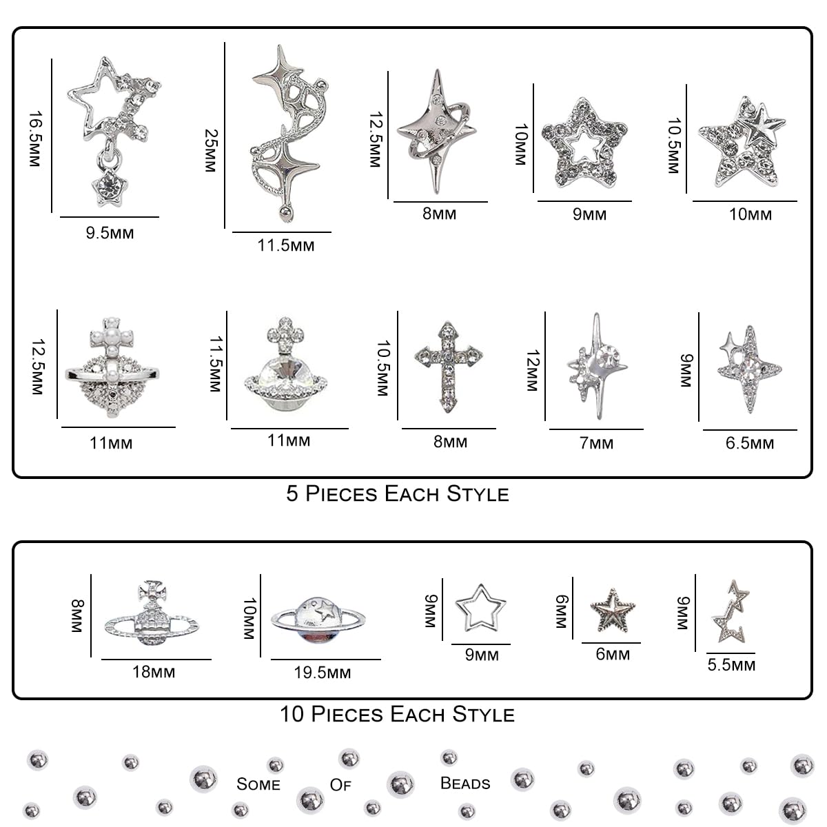 120+ Pcs Star Nail Charms Inlaid Rhinestones Gems, Silver Star Planet Cross Nail Art Decorations Shiny Jewelry for Acrylic Nail Accessories for Women Girl Manicure DlY Crafts Supplies