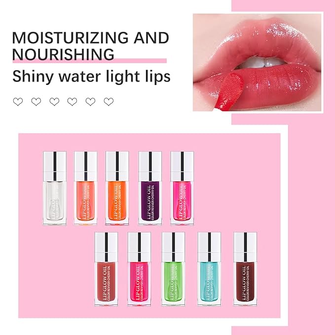 Hydrating Lip Glow Oil Moisturizing Plumping Lip Tint Lip Gloss Transparent Lip Balm Long Lasting Nourishing Repairing Lightening Lip Lines (007#+015#)