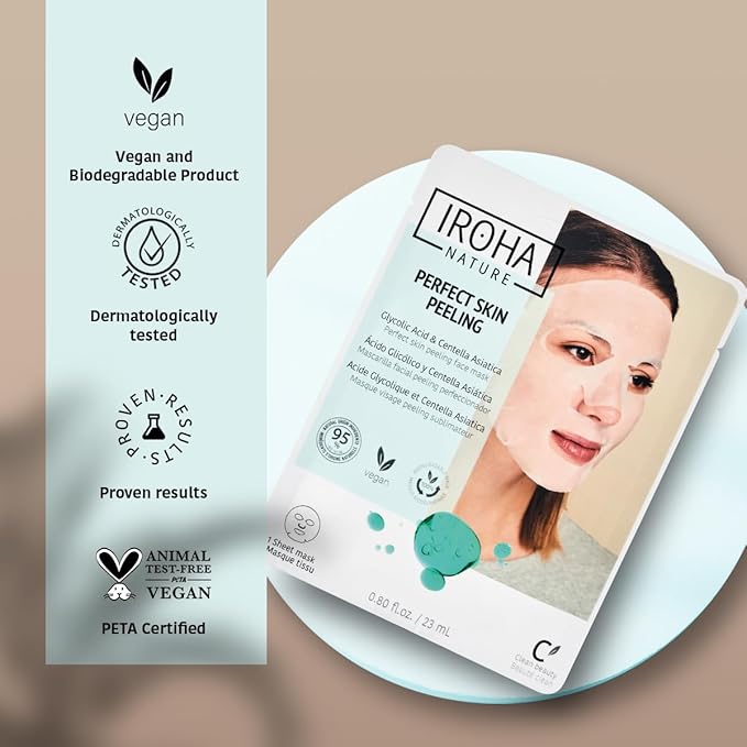 IROHA NATURE Glycolic Acid Peeling Face Mask (Pack of 5) | Skin Perfecting for a Radiant & Smooth Look | Instant Regeneration in Just 15 Minutes | Clean Beauty | 100% Vegan