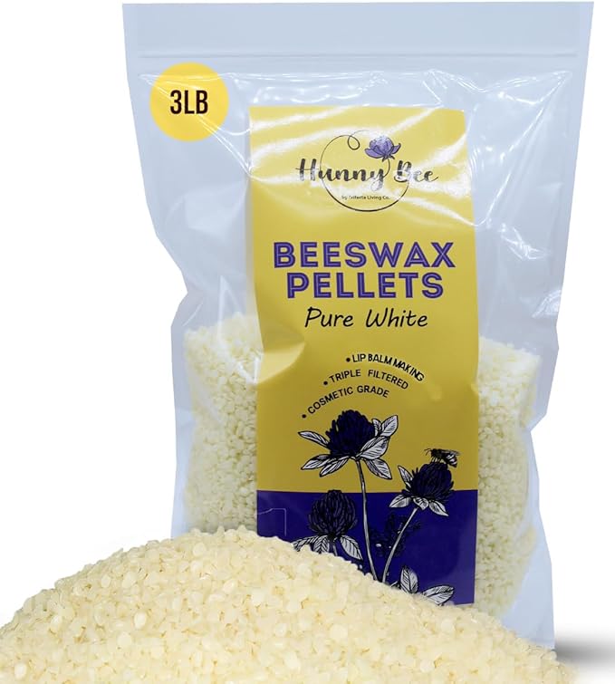 HUNNYBEE Beeswax Pellets 3LB, 100% Pure Bees Wax for DIY Candles, Skin, Body Cream, Face, and Hair Care, Lotions Deodorant, Lip Balm and Soap Making (Pure White, 3 lbs)