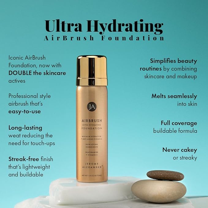 Jerome Alexander Airbrush Foundation Ultra Hydrating, Spray Foundation Makeup with 2x the Active Ingredients, Ultra-Light, Buildable, Full Coverage Formula (Medium)