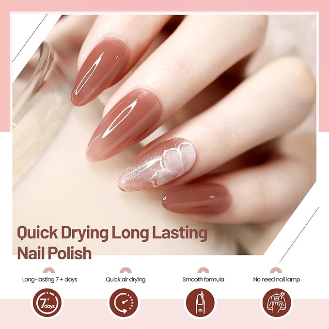 Jelly Nail Polish Set 6 Colors Nude Pink Pale Purple Jelly Quick Dry Nail Polish Set for Nail Art Manicure DIY Salon