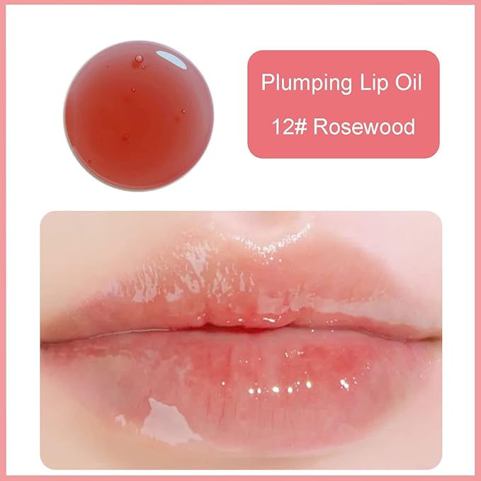 Hydrating Lip Glow Oil, Plumping Watery Lip Gloss, Refreshing Moisturizing Lip Oil Tinted Lip Balm, Lasting Nourishing Revitalizing Lip Tint Lip Care (12# Rosewood)