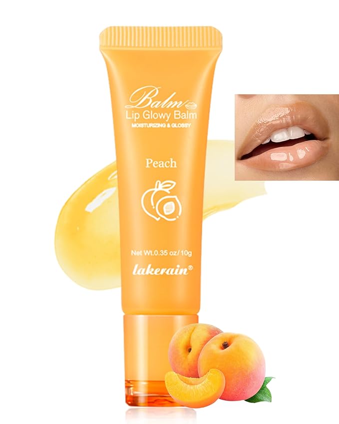 Hydrating Lip Glowy Balm, Ultra-Nourishing Lip Balm for Dry Cracked Lips, Moisturizer Lip Repair Sleeping Lip Mask, Day and Night Lip Care Therapy Treatment, Glossy Smooth Lip Butter Balm-01#Peach