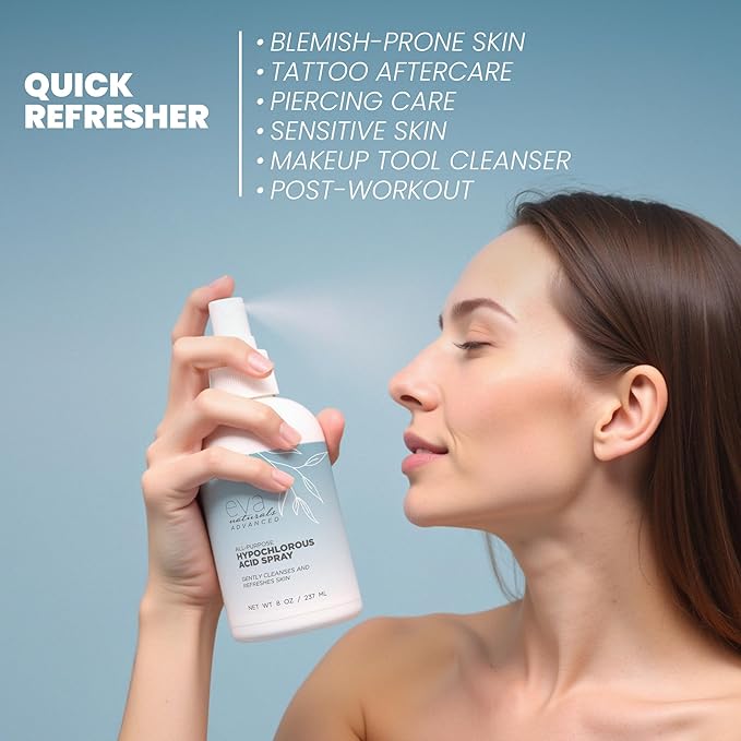 Hypochlorous Acid Spray for Face, Skin, and Body – 0.018% HOCl Facial Mist Toner, Hydrating Cleanser for Acne, Eczema, Rosacea, Eyelids, Pets, Workout, Baby, Back, Redness, Sensitive Care Spray