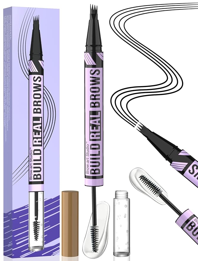 iMethod Eyebrow Pen and Eyebrow Gel - Eyebrow Pencils for Women with 4-Fork-Tip & Brow Gel Clear, Magical 2-in-1 Dual-Ended Brow Pen for Fuller-Looking Defined Brows, Stay All Day, Black