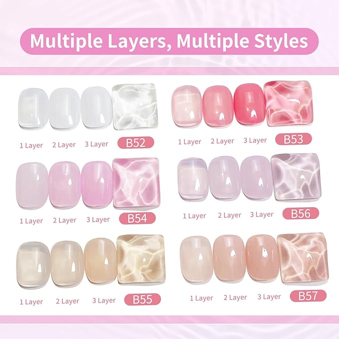 JODSONE 10ml Jelly Gel Nail Polish Set 6 Pale Colours White Pale Red Soft Pink Natural Nude Pale Purple Fresh Pink Purple All Seasons Neutral Soak off LED Lamp Gel Manicure Set for Nail Art