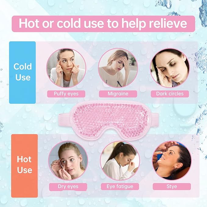 Ice Face Mask Reusable and Cold Gel Eye Mask for Puffiness/Dark Circles/Eye Bags/Dry Eyes/Headaches/Migraines/Stress Relief,Ice Pack for Eyes & Face (Pink)