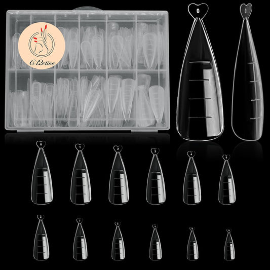 120Pcs Dual Nail Forms,Flat Stiletto Extension Poly Nail Gel Nail Forms Full Cover Reusable Nail Molds 12 Sizes for Solid Nail Gel Glue Nail Art Design Salon&DIY