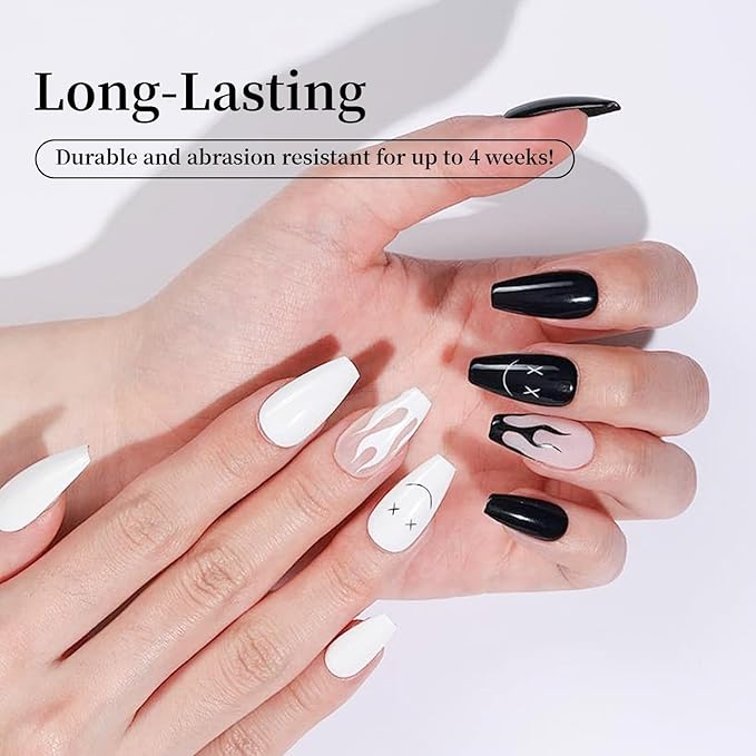 JODSONE 2Pcs Gel Nail Polish Set 10ml Black and White Gel Polish，Soak Off LED U V Nail Gel Manicure All Seasons Gel Polish Nail
