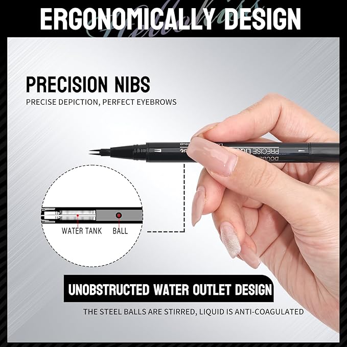 Microblading Eyebrow Pen, Curved Eyebrow Pencil 2-in-1 Dual-Ended Eyebrow Pencil 2-Fork-Tip and Single Tip Creates Natural Eyebrows Waterproof Long-lasting(Black)