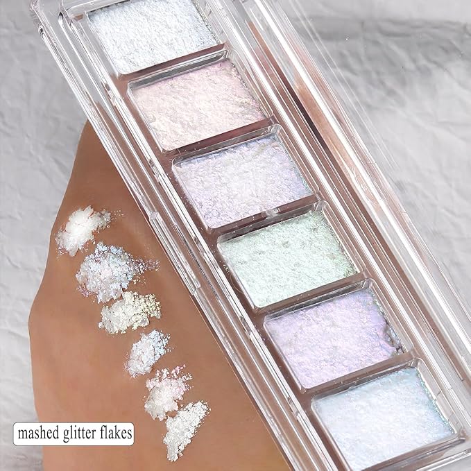 Iridescent Nail Glitter Set, 6 Colors Mud Texture Aurora Chrome Powder, Pink Blue Pearlescent Glitter, Chameleon Nail Flakes Gold Leaf, Holographic Manicure Decor