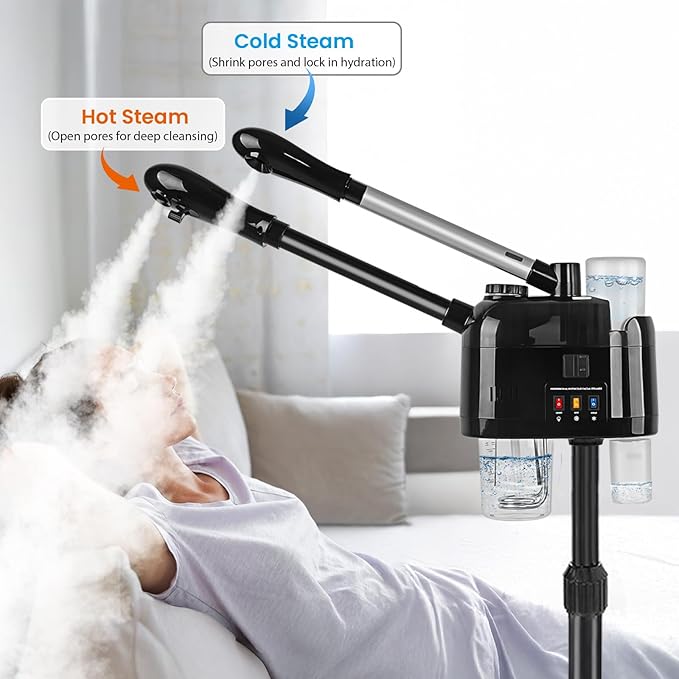 Hot and Cold Facial Steamer Professional Facial Steamer on Wheels for Esthetician Facial Deep Cleaning