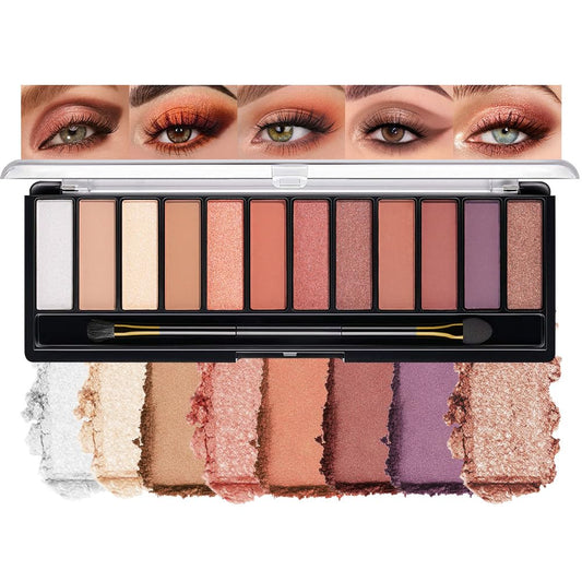 12 Colors Warm Eyeshadow Palette – Matte, Shimmer & Glitter Copper Coral Tones – Rose Gold, Champagne, Bronze & Terracotta Shades – High Pigment, Long-Lasting Eye Makeup for Women – 04#