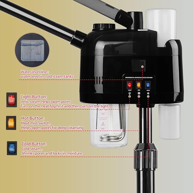 Hot and Cold Facial Steamer Professional Facial Steamer on Wheels for Esthetician Facial Deep Cleaning