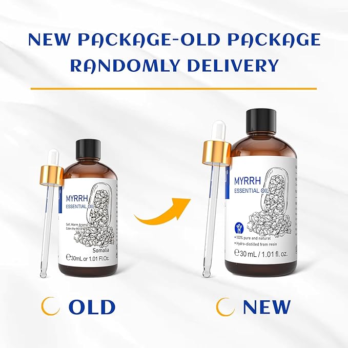 HIQILI Myrrh Essential Oil, for Skin, Massage, 100% Pure & Natural - 1.01 Fl Oz