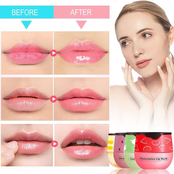 Honey Lip Balm Pot, 3 Pcs Honey & Strawberry & Watermelon Lip Mask Propolis Lip Mask Moisturizing Hydrating Prevention Dry and Cracked Lip Scrubs Exfoliator