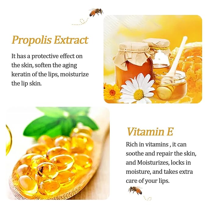 Honey Lip Balm Pot, Honey Lip Mask Propolis Lip Mask Balm Moisturizing Hydrating Prevention Dry and Cracked Lip Scrubs Exfoliator (1 Pack Honey)
