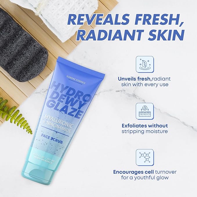 Hyaluronic Acid Facial Scrub - Dermatologist Tested, Anti-Aging, Korean Skin Care, Hydrates & Plumps Dry Skin, Improves Texture & Firmness - Gentle, Vegan, 95% Natural - 1 Pack