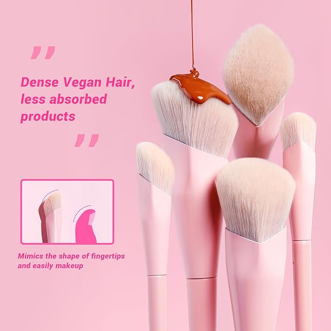 Jessup Foundation Brush and Concealer Brush, Pink Makeup Brushes Set 2Pcs Premium Synthetic Face Make up Brushes for Liquid Cream, T497