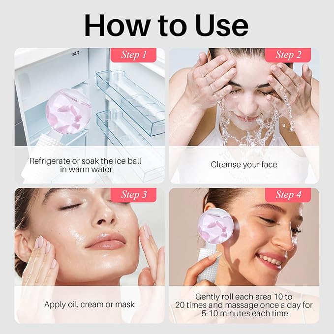Ice Globes & Ice Roller for Face and Eyes - Facial Massage Tools for Skin Care, Reduce Wrinkles & Puffiness, Cooling Globes & Roller Ball for Glowing Skin 2PCS (Pink)