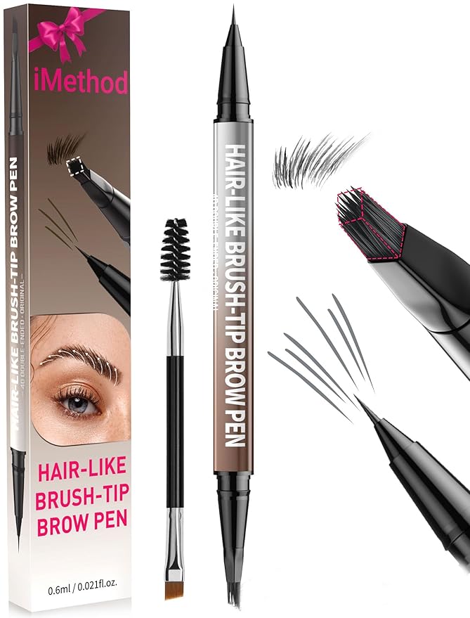 iMethod Eyebrow Pen - Eyebrow Pencil,2-in-1 Eyeliner Dual-Ended Microblading Eyebrow Pencil Long Lasting Waterproof Hair-Like Brow Pencil,with Eyebrow Brush,Eyebrow Pencils for Women,Grey
