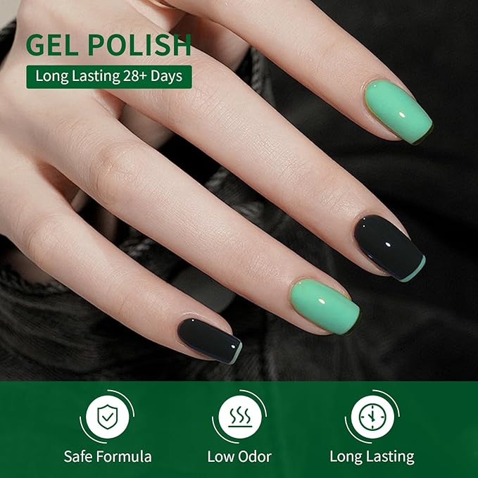 JODSONE 10ml Green Gel Nail Polish 6Pcs Gel Nail Polish Set All Seasons Neutral Soak off U V Lamp Manicure Set for Nail Art Collection St. Patrick's Day Gift for Her