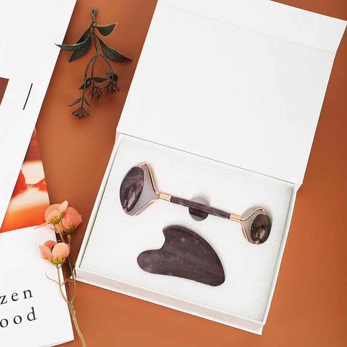 Jade Roller for Face, Facial Roller Massager Skin Care Tool, Gua Sha Facial Tools for Face, Neck, Eyes, Reduce Puffiness of The Skin(Purple)