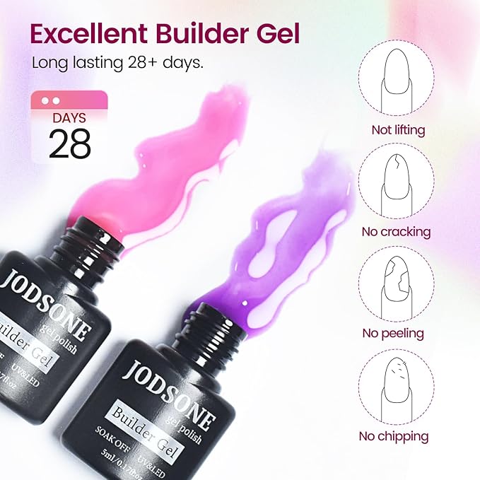 JODSONE Builder Gel Nail Kit with U V Light Base Top Coat 21 Colors High Shine Builder Gel and 100 PCS Extension Stickers