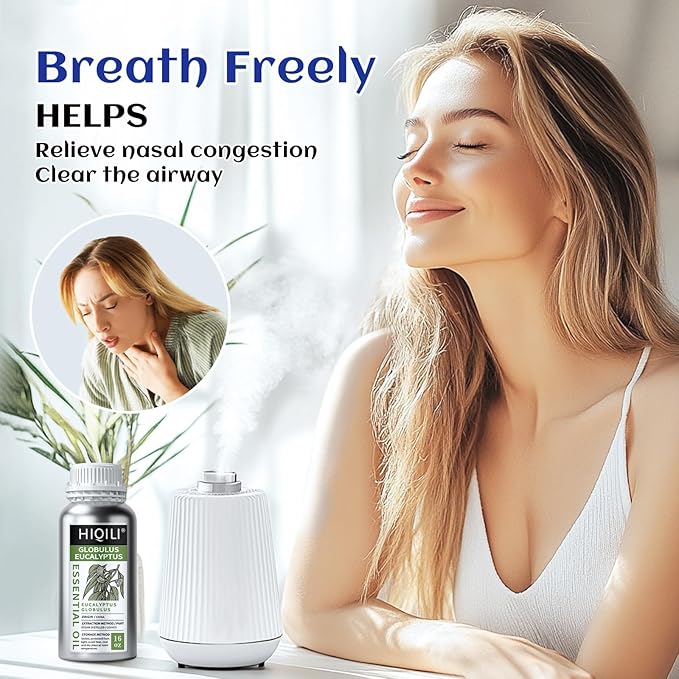 HIQILI Eucalyptus Essential Oil for Spray, Diffuser & Skin, 100% Pure Undiluted - 16 Fl Oz