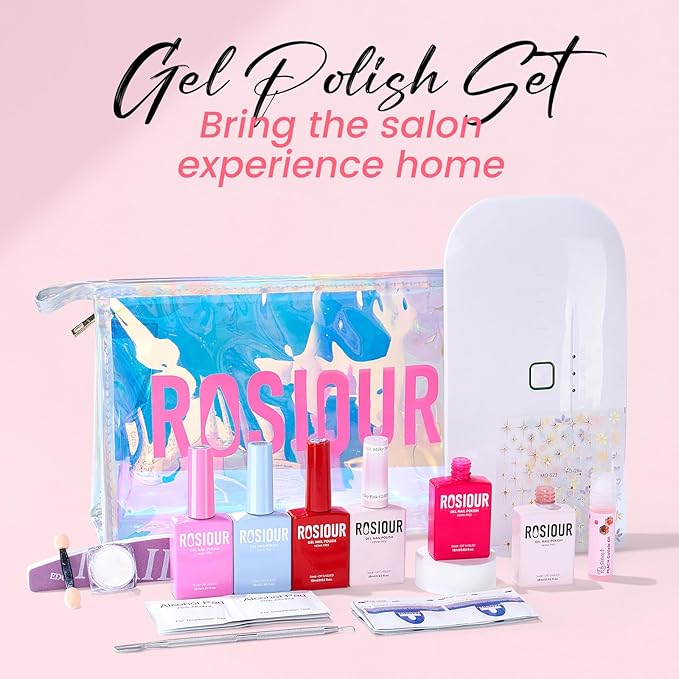 Jelly Gel Nail Polish Kit with U V Light, Hema-Free Milky Jelly White Pink Nude Orange Gel Polish Set with Base & Top Coat Chrome Nail Powder, 4 Colors Mini Salon Nail Art Starter Gift for Women Girl