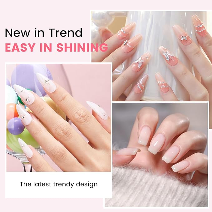 Jelly Gel Nail Polish Kit with U V Light, Hema-Free Milky Jelly White Pink Nude Orange Gel Polish Set with Base & Top Coat Chrome Nail Powder, 4 Colors Mini Salon Nail Art Starter Gift for Women Girl