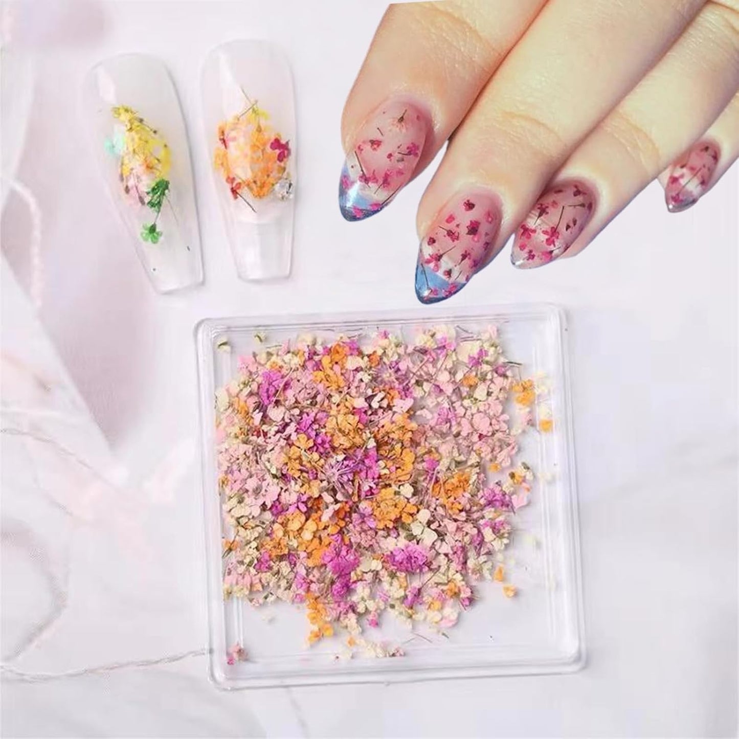 1 Boxes Dried Flowers for Nail Art,Colorful Dry Flowers Mini Real Natural Flowers Nail Stickers DIY Mini Mix Flower Petals Nail Art Supplies for Summer Acrylic Nails Design Manicure Accessories